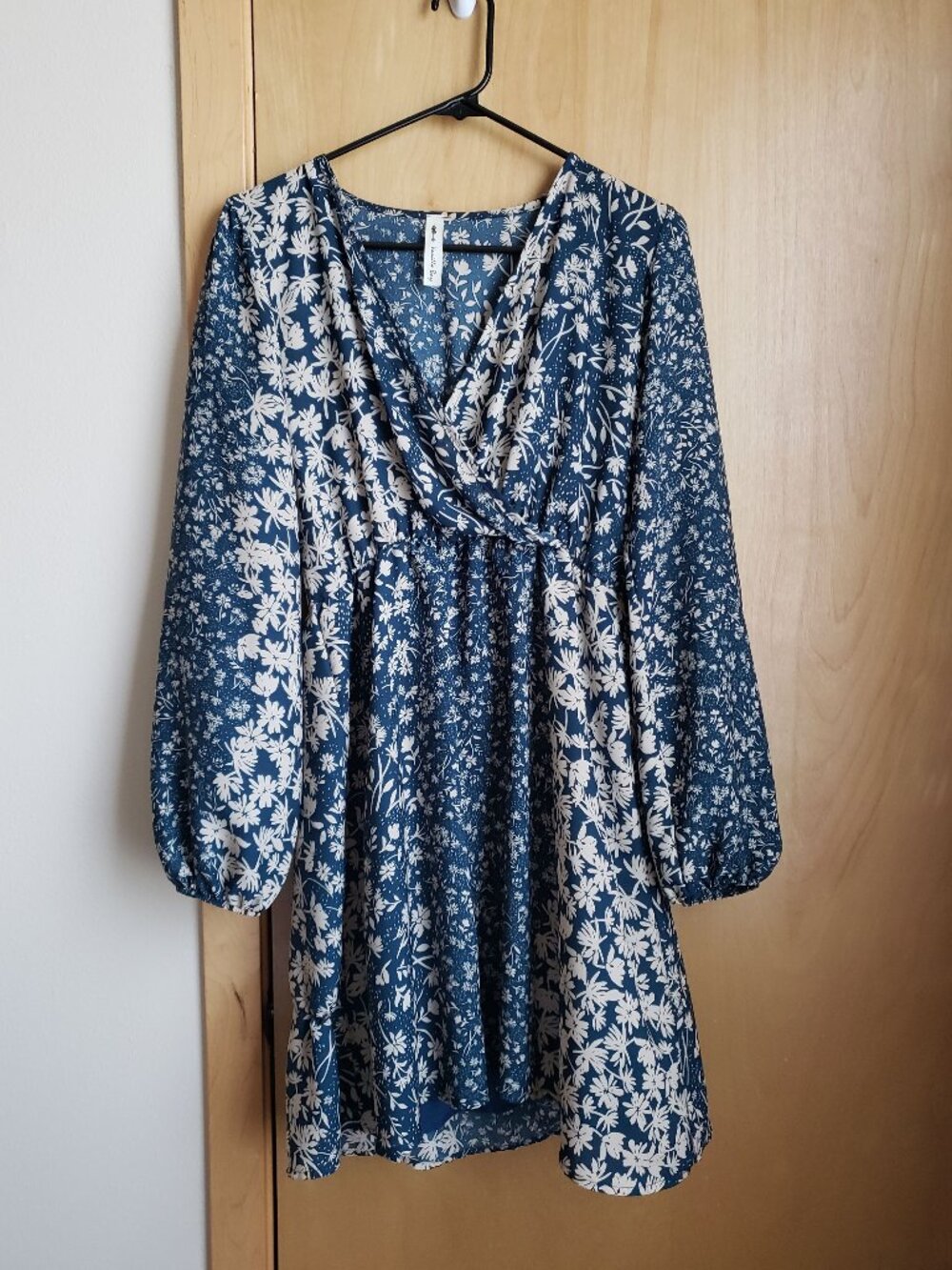 Vanilla Bay Blue and Cream Long-sleeved Dress